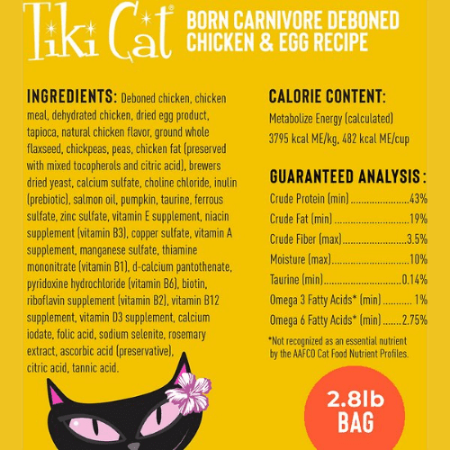 Dry Cat Food - BORN CARNIVORE - Deboned Chicken & Egg - J & J Pet Club - Tiki Cat