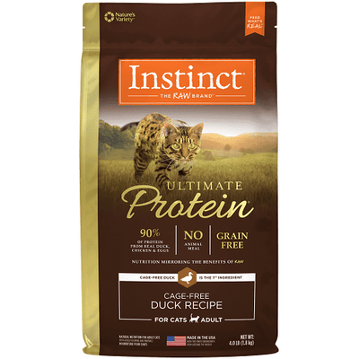 Dry Cat Food - ULTIMATE PROTEIN - Raw Coated - Cage Free Duck Recipe For Adult Cats - 4 lb - J & J Pet Club - Instinct