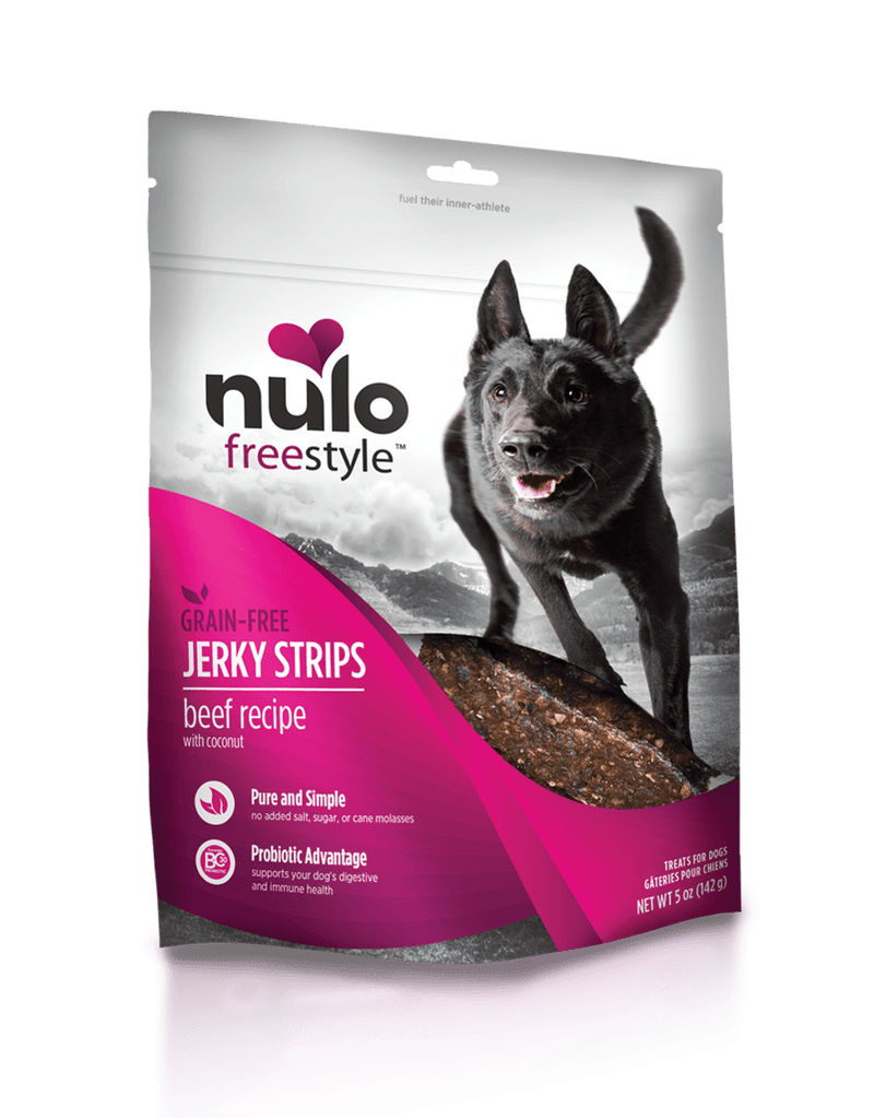 FREESTYLE - Dog Treats - Jerky Strips, Beef + Coconut Recipe, 5 oz - J & J Pet Club - Nulo