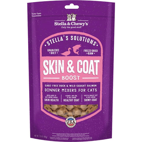 Freeze Dried Cat Meal Mixer - Solutions - Skin & Coat Boost - Duck & Slamon Dinner Morsels - 7.5 oz - J & J Pet Club - Stella & Chewy's