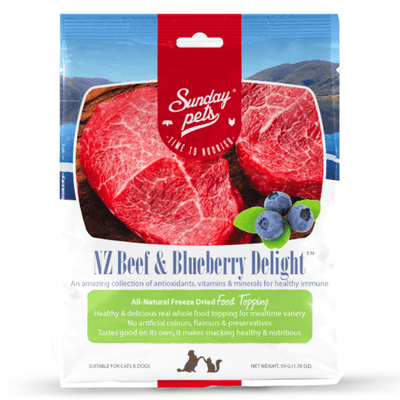 Freeze-Dried Pet Food Toppings - NZ Beef & Blueberry Delight - J & J Pet Club - Sunday Pets