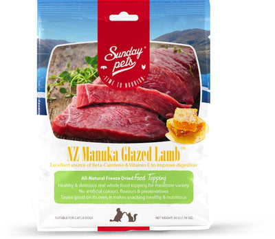 Freeze-Dried Pet Food Toppings - NZ Manuka Glazed Lamb - J & J Pet Club - Sunday Pets