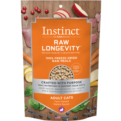 Freeze Dried Raw Cat Food - LONGEVITY - Farm Raised Rabbit Bites For Adult Cats - 9.5 oz - J & J Pet Club - Instinct