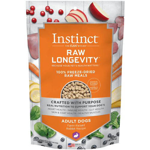 Freeze Dried Raw Dog Food - LONGEVITY - Farm Raised Rabbit Bites For Adult Dogs - 9.5 oz - J & J Pet Club - Instinct