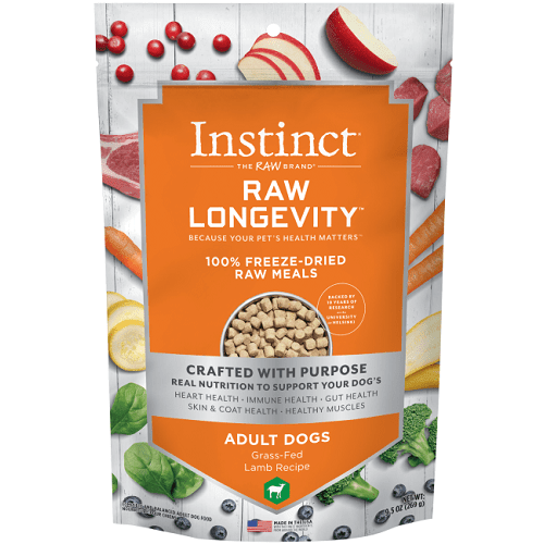 Freeze Dried Raw Dog Food - LONGEVITY - Grass Fed Lamb Bites For Adult Dogs - 9.5 oz - J & J Pet Club - Instinct