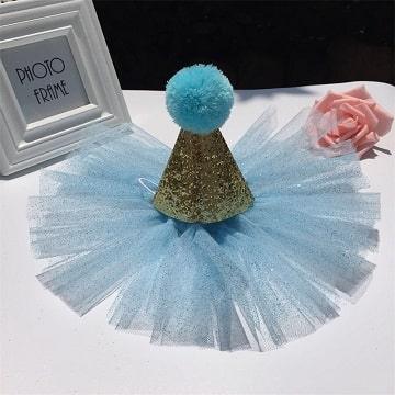 Handmade Pet Birthday Party / Wedding Set - Hat & Lace Dress - Blue - J & J Pet Club - Other