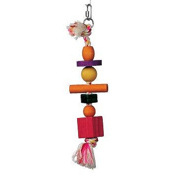 Junglewood Bird Toy - Rope with 3 beads, 2 blocks, 1 cylinder & 1 peg with hanging clip - J & J Pet Club - Living World