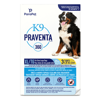 K9 Praventa 360 - Flea & Tick Treatment - Extra Large Dogs over 25 kg - 3 tubes* - J & J Pet Club - Parapet