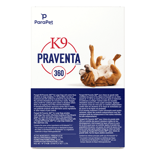 K9 Praventa 360 - Flea & Tick Treatment - Large Dogs 11 kg to 25 kg - 3 tubes - J & J Pet Club - Parapet