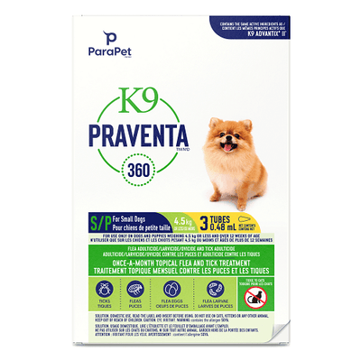 K9 Praventa 360 - Flea & Tick Treatment - Small Dogs up to 4.5 kg - 3 tubes - J & J Pet Club - Parapet