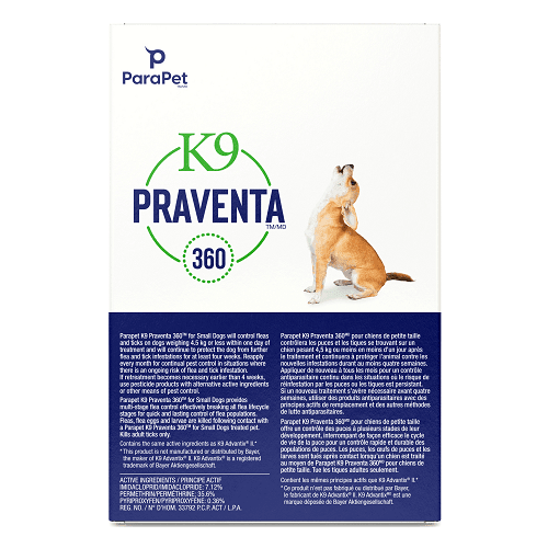 K9 Praventa 360 - Flea & Tick Treatment - Small Dogs up to 4.5 kg - 3 tubes - J & J Pet Club - Parapet