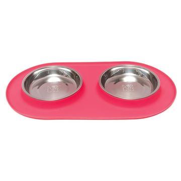 Messy Cat - Double Silicone Cat Feeder with Stainless Saucer Shaped Bowl - 1.75 Cups Per Bowl - J & J Pet Club - Messy Mus