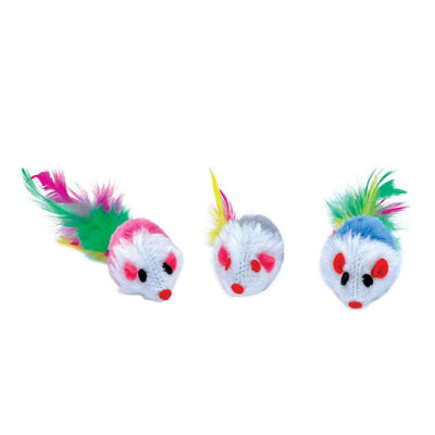Mouse with Feathers Bulk Cat Toy - 4" - 1 pc - J & J Pet Club - Turbo
