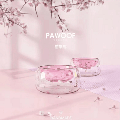 Pet Bowl - Double Wall "Paw Shape" Glass Bowl - J & J Pet Club