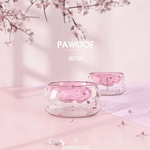 Pet Bowl - Double Wall "Paw Shape" Glass Bowl - J & J Pet Club - PAWOOF