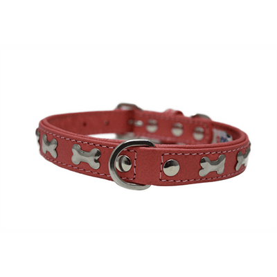 Rotterdam Bones Dog Collar - Metal Bones fitted - Bubblegum Pink - J & J Pet Club - Angel Pet Supplies