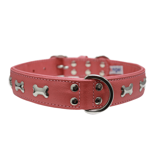 Rotterdam Bones Dog Collar - Metal Bones fitted - Bubblegum Pink - J & J Pet Club - Angel Pet Supplies