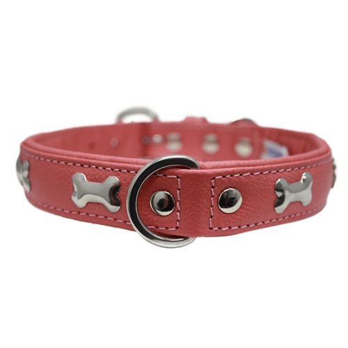 Rotterdam Bones Dog Collar - Metal Bones fitted - Bubblegum Pink - J & J Pet Club - Angel Pet Supplies
