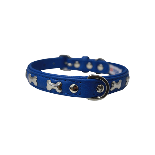 Rotterdam Bones Dog Collar - Metal Bones fitted - Cobalt Blue - J & J Pet Club - Angel Pet Supplies