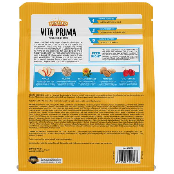 Vita Prima - Safflower Formula Medium & Large Parrot Food - 4 lb - J & J Pet Club - Sunseed