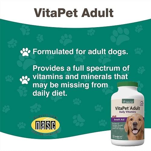 VitaPet - Dog Supplement - Adult Daily Vitamins Chewable Tablets (Plus Breath Aid) - 180 ct - J & J Pet Club - Naturvet