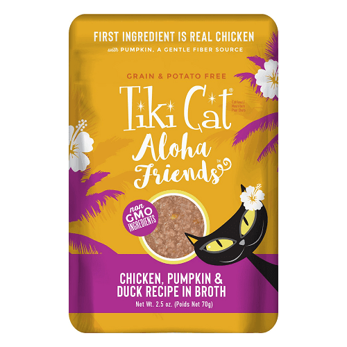 Wet Cat Food - ALOHA FRIENDS - Chicken, Pumpkin & Duck - 2.5 oz pouch - J & J Pet Club - Tiki Cat
