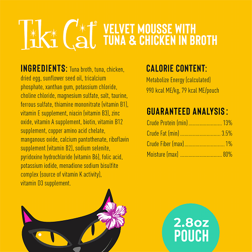 Wet Cat Food - VELVET MOUSSE - Tuna & Chicken in Broth - 2.8 oz pouch - J & J Pet Club - Tiki Cat