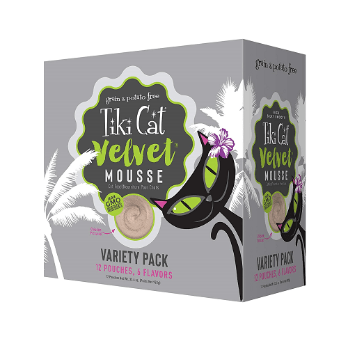 Wet Cat Food - VELVET MOUSSE - Variety Pack - 2.8 oz pouch, case of 12 - J & J Pet Club - Tiki Cat