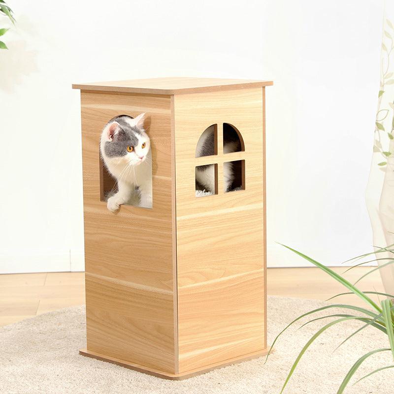 Wooden Double Deck Cat House - 38 x 38 x 73 cm - J & J Pet Club - Elite