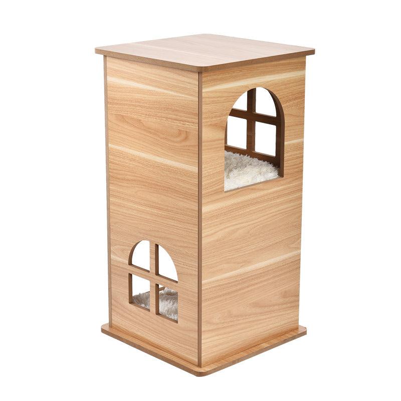 Wooden Double Deck Cat House - 38 x 38 x 73 cm - J & J Pet Club
