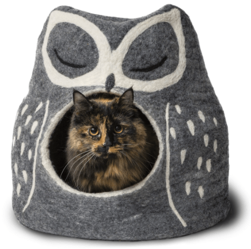 Wool Felt Cat House - Grey Owl Cave - J & J Pet Club - Dharma Dog Karma Cat
